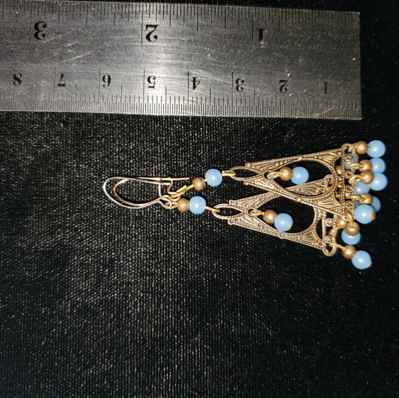 5 Pairs Vintage Brass and Glass Dangle Earrings BOHO Delicate Fillagree Lacy - Picture 9 of 12